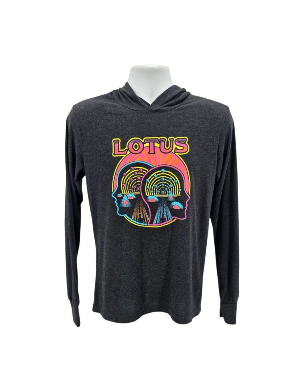 Bella + Canvas Lotus Mens Small Hooded Shirt Solar System Brain Lightweight Gray